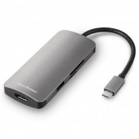 Sharkoon USB 3.0 Type C Multiport Adapter, Avec fil, USB 3.2 Gen 1 3.1 Gen 1 Type-C, USB Type-C, Gris, MMC, SD, 5 Gbits