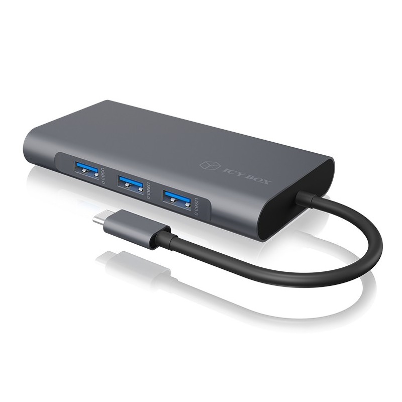 ICY BOX IB-DK4040-CPD, Avec fil, USB 3.2 Gen 1 3.1 Gen 1 Type-C, 100 W, 3,5 mm, 10,100,1000 Mbits, Anthracite, Noir