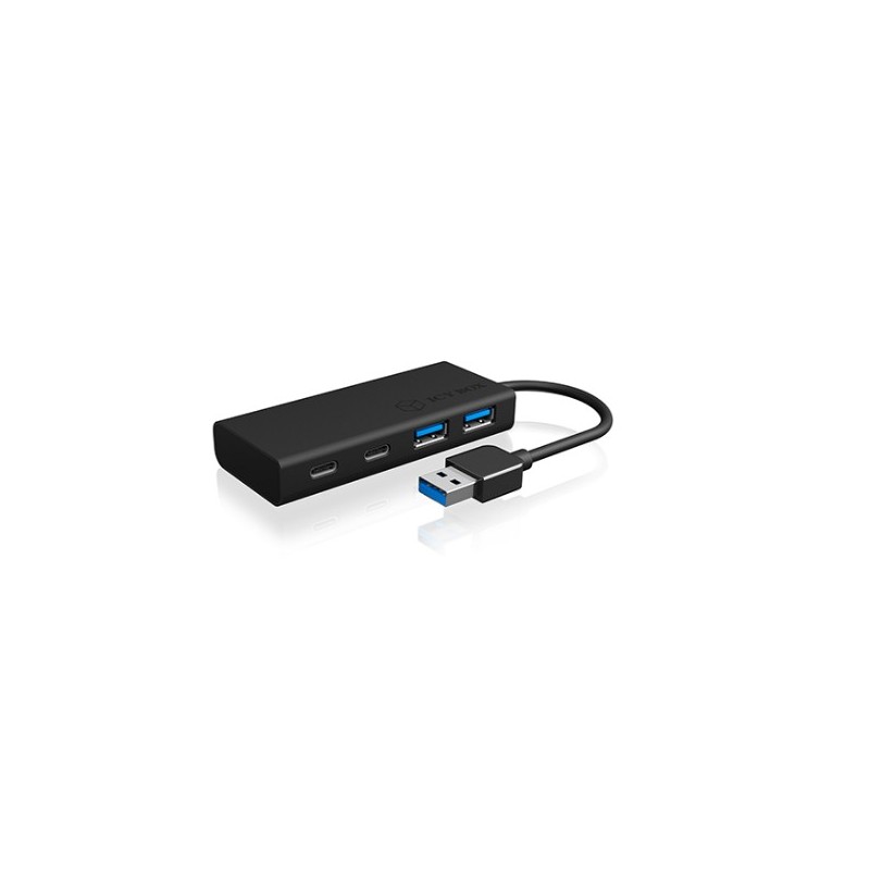 ICY BOX IB-HUB1426-U3, USB 3.2 Gen 1 3.1 Gen 1 Type-A, USB 3.2 Gen 1 3.1 Gen 1 Type-A, USB 3.2 Gen 1 3.1 Gen 1 Type-C, 5000 Mbits, Noir, Aluminium, Plastique, 0,1 m
