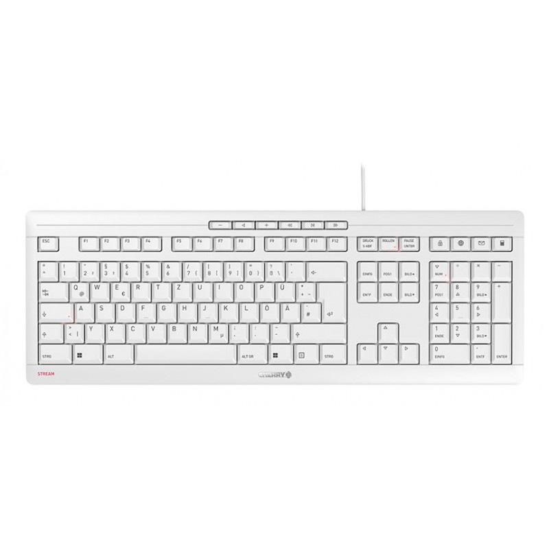 Cherry STREAM, Taille réelle 100 %, Avec fil, USB, Clavier mécanique, QWERTZ, Blanc