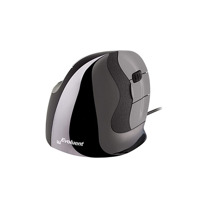 Evoluent VerticalMouse D Medium, Droitier, Conception verticale, Laser, USB Type-A, Noir, Gris