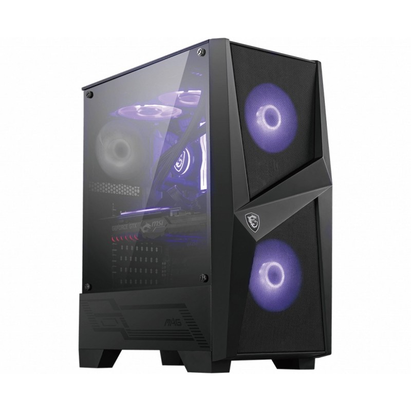 MSI MAG Forge 100M, Midi Tower, PC, Noir, Transparent, ATX, Mini-ATX, Mini-ITX, Jouer, Violet