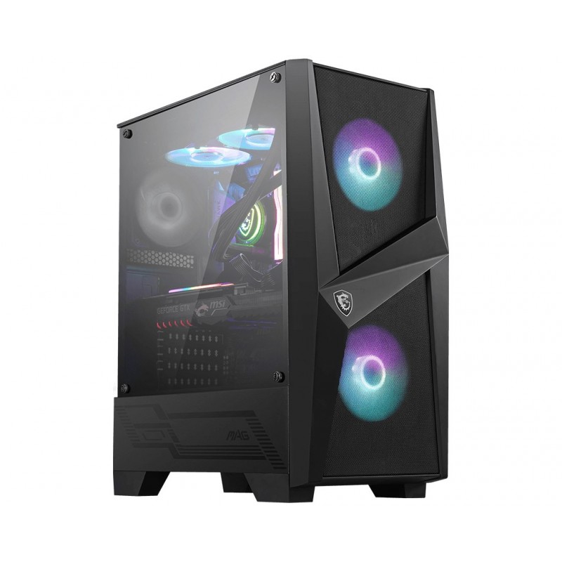 MSI MAG FORGE 100R, Midi Tower, PC, Noir, Transparent, ATX, micro ATX, Mini-ITX, Verre trempé, Jouer