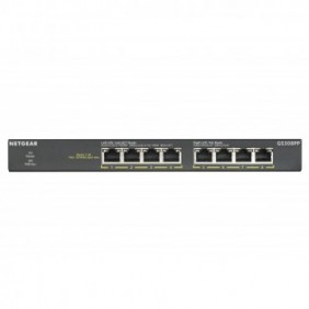 Netgear GS308PP, Non-géré, Gigabit Ethernet 101001000, Full duplex, Connexion Ethernet, supportant l'alimentation via ce port , Grille de montage, Montage mural