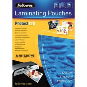 Fellowes Pochettes brillantes A4 175 microns - Paquet de 100, Transparent, Plastique, A4, 210 mm, 1 mm, 300 mm