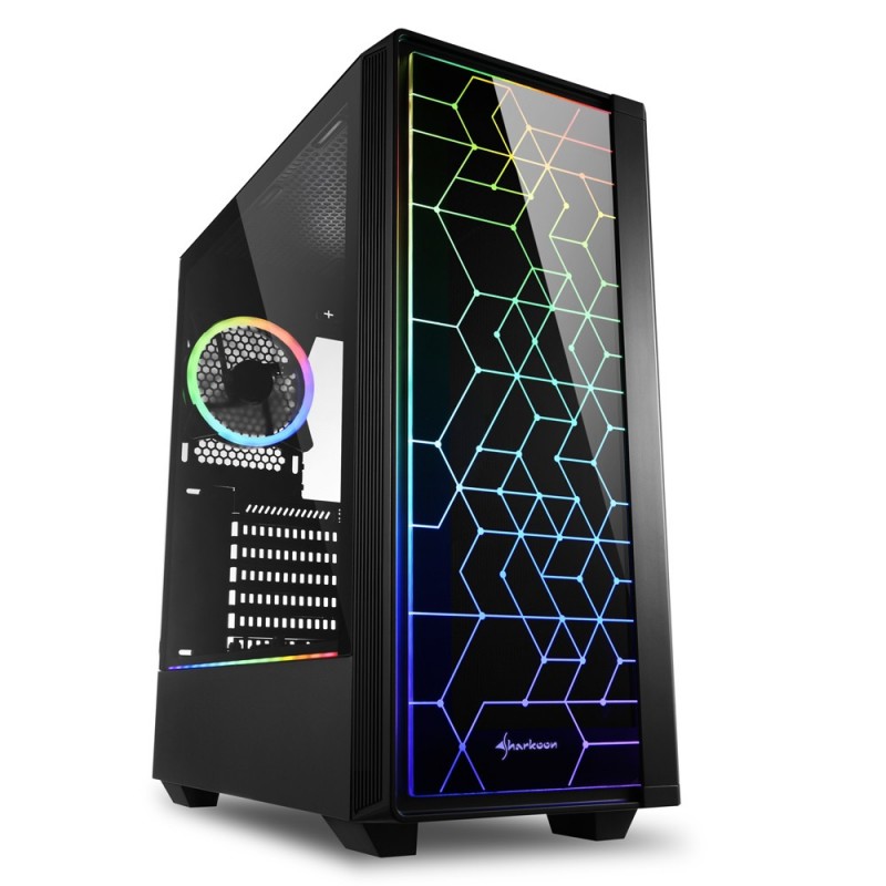 Sharkoon RGB LIT 100, Midi Tower, PC, Noir, ATX, micro ATX, Mini-ITX, Bleu, Vert, Rouge, Ventilateur, Devant