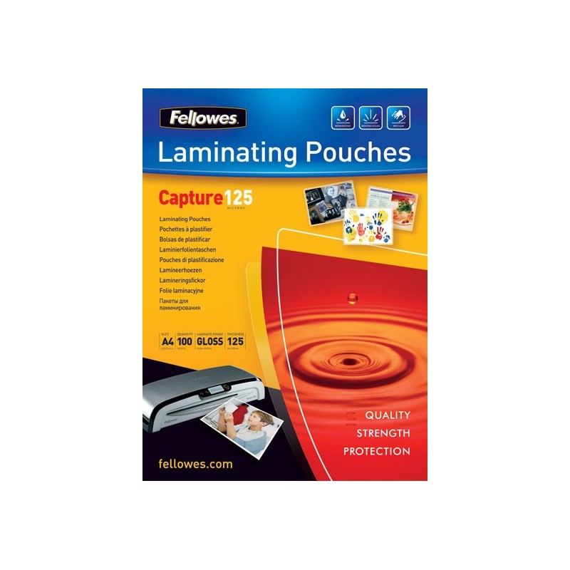 Fellowes Pochettes brillantes pour cartes 125microns 83 x 113 mm - Transparent - Plastique - 88 mm - 1 mm - 122 mm - 100 pièce