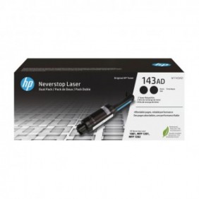 HP Kit de recharge de toner noir Neverstop authentique 143AD double pack, 2500 pages, Noir, 2 pièce