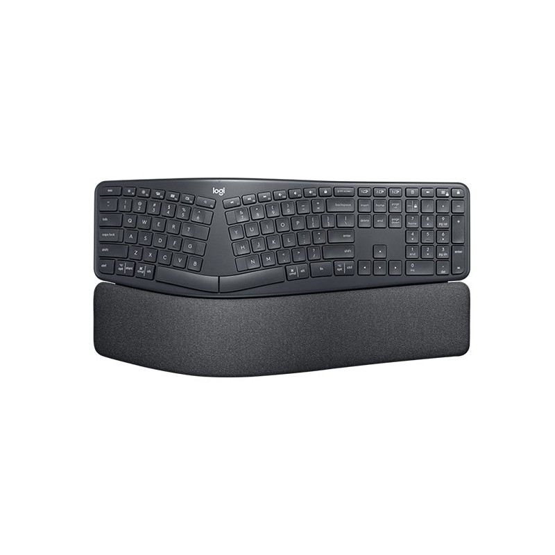 Logitech ERGO K860, Taille réelle 100 %, Sans fil, RF sans fil + Bluetooth, QWERTZ, Graphite