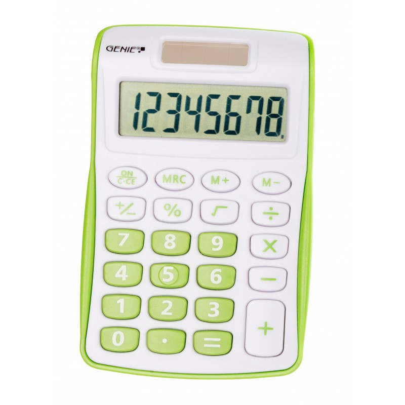 Genie 120 G, Poche, Calculatrice à écran, 8 chiffres, 1 lignes, BatterieSolaire, Vert, Blanc