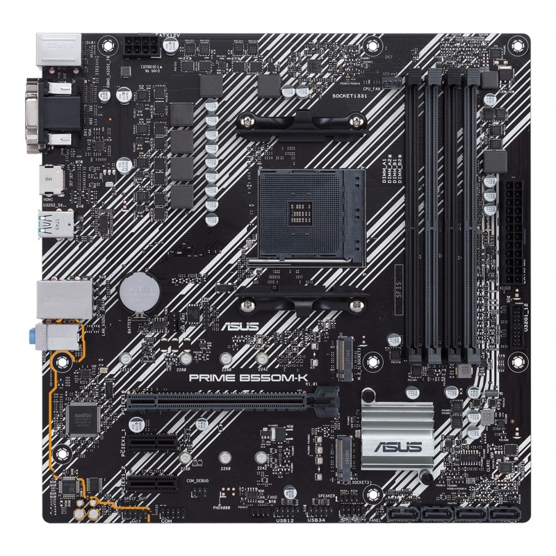 ASUS PRIME B550M-K, AMD, Emplacement AM4, AMD Ryzen 3000 Series, DDR4-SDRAM, 128 Go, DIMM