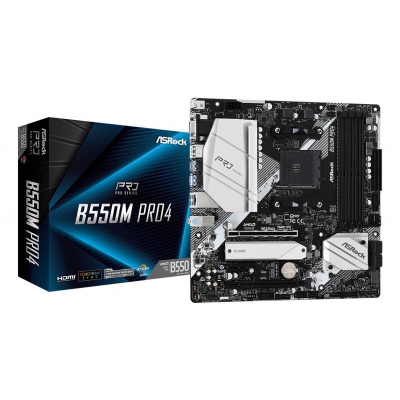 ASRock B550M Pro4, AMD, Emplacement AM4, AMD Ryzen 3000 Series, Emplacement AM4, DDR4-SDRAM, 128 Go