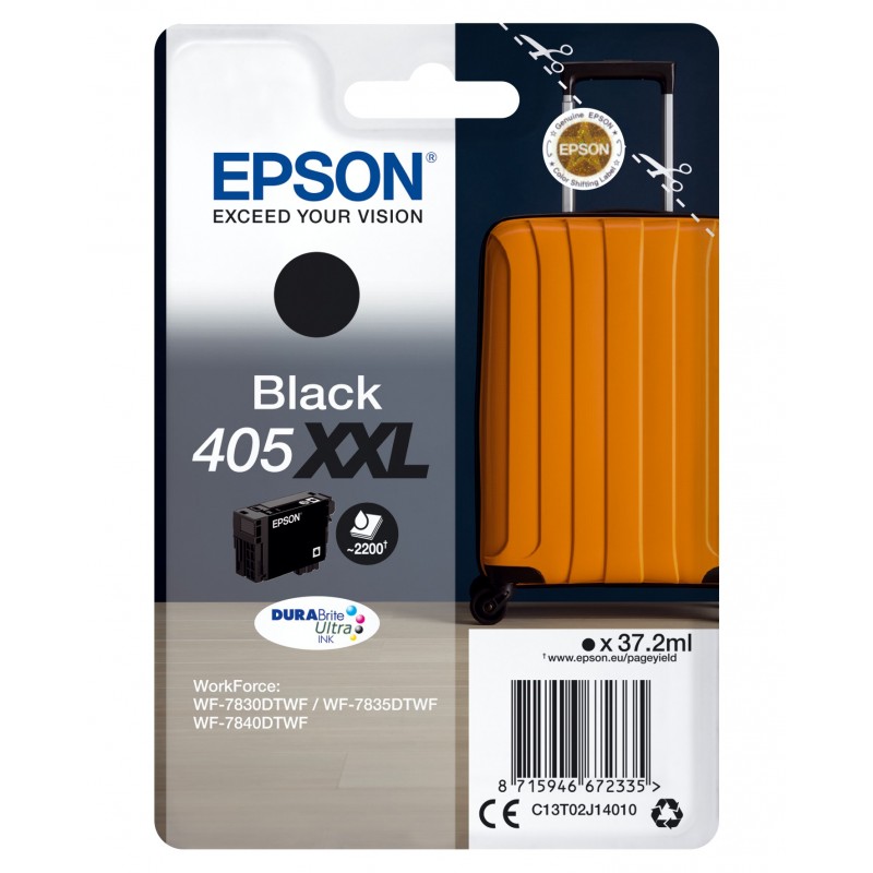 Epson Singlepack Black 405XXL DURABrite Ultra Ink, Rendement extra  élevé, Noir, 37,2 ml, 1 pièce, Paquet unique
