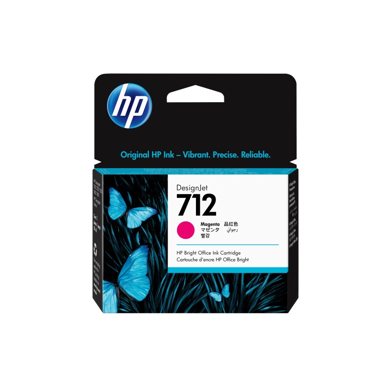 HP Cartouche d'encre DesignJet 712, magenta, 29 ml, DesignJet T210, T230, T250, T630, T650, Magenta, Malaisie, 114 mm, 25 mm, 126 mm