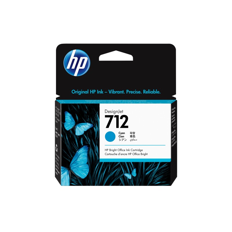HP Cartouche d'encre DesignJet 712, cyan, 29 ml, DesignJet T210, T230, T250, T630, T650, Cyan, Malaisie, 114 mm, 25 mm, 126 mm