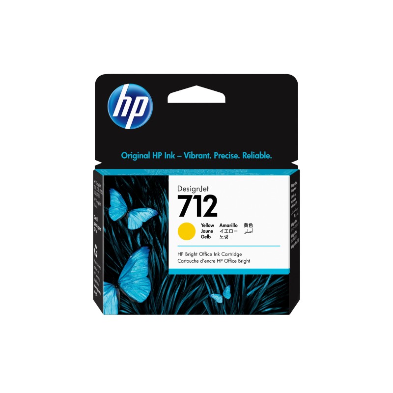 HP Cartouche d'encre DesignJet 712, jaune, 29 ml, DesignJet T210, T230, T250, T630, T650, Jaune, Malaisie, 114 mm, 25 mm, 126 mm