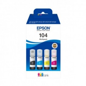 Epson 104 EcoTank 4-colour Multipack, Original, Noir, Cyan, Magenta, Jaune, Epson, EcoTank ET-2715 EcoTank ET-2714 EcoTank ET-2712 EcoTank ET-2711 EcoTank ET-2710 Unlimited EcoTank..., 65 ml, 65 ml