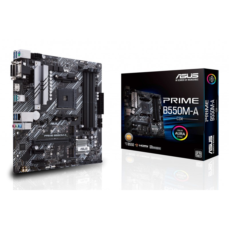 ASUS Prime B550M-ACSM, AMD, Emplacement AM4, AMD Ryzen 3000 Series, DDR4-SDRAM, 128 Go, DIMM