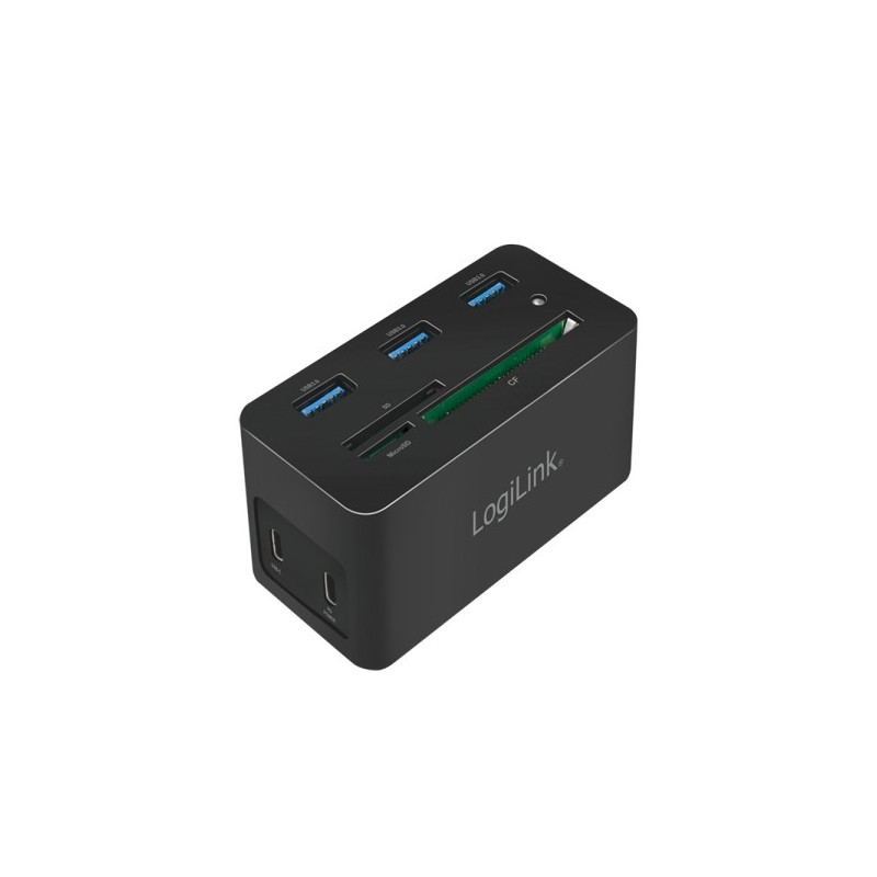 LogiLink UA0370, Avec fil, USB 3.2 Gen 1 3.1 Gen 1 Type-C, 60 W, 10,100,1000 Mbits, Noir, CF, MicroSD , SD