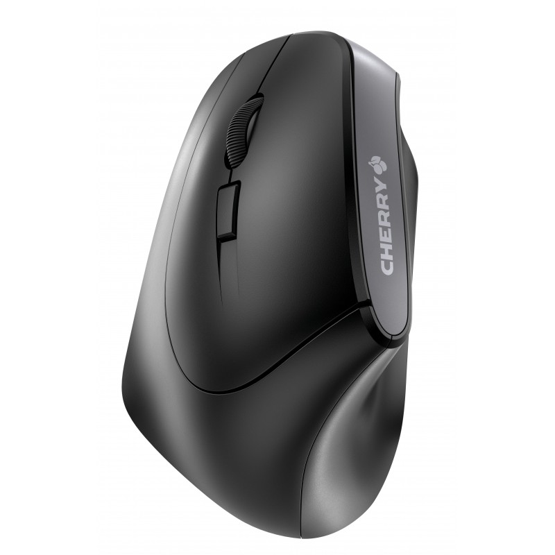 Cherry MW 4500 LEFT Souris ergonomique sans fil, pour gauchers, noir, USB, Gauche, Optique, RF sans fil, 1200 DPI, Noir, Gris