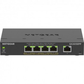 Netgear 5-Port Gigabit Ethernet High-Power PoE+ Plus Switch , Géré, L2L3, Gigabit Ethernet 101001000, Full duplex, Connexion Ethernet, supportant l'alimentation via ce port