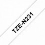 Brother TZE-N231, Noir sur blanc, TZ, Noir, Transfert thermique, Brother, PT-200, PT-210E, PT-220, PT-300, PT-310, PT-340, PT-340C, PT-350, PT-540, PT-540C, PT-550