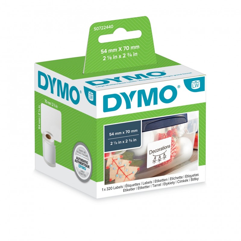 Dymo LW - Étiquettes multi-usages - 54 x 70 mm - S0722440, Blanc, Imprimante d'étiquette adhésive, Papier, Permanent, LabelWriter, 5,4 cm