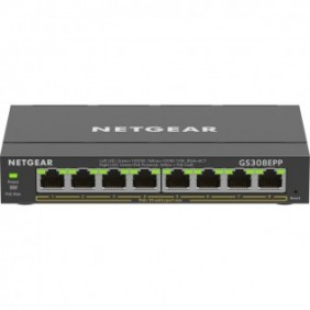 Netgear 8-Port Gigabit Ethernet High-Power PoE+ Plus Switch , Géré, L2L3, Gigabit Ethernet 101001000, Full duplex, Connexion Ethernet, supportant l'alimentation via ce port