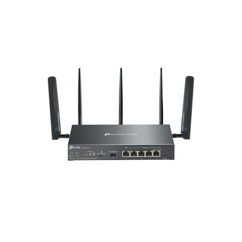 TP-LINK Omada ER706W-4G, Wi-Fi 6 802.11ax, Bi-bande 2,4 GHz  5 GHz, EthernetLAN, 4G, Noir, Routeur de bureaupoteau