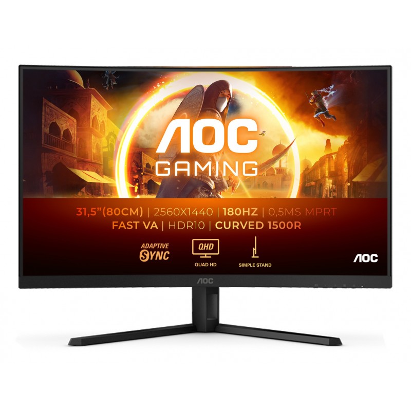 AOC G4 CQ32G4VE, 80 cm 31.5", 2560 x 1440 pixels, Quad HD, LCD, 1 ms, Noir, Gris
