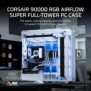 Corsair 9000D RGB AIRFLOW, Full Tower, PC, Blanc, ATX, Acier inoxydable, Verre trempé, 18 cm