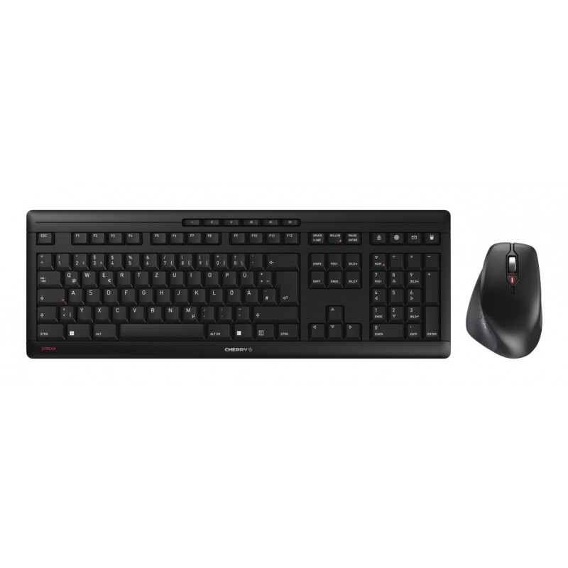 Cherry STREAM DESKTOP COMFORT, Sans fil, RF sans fil, Commutateur de touche « ciseaux », QWERTZ, Noir, Souris incluse