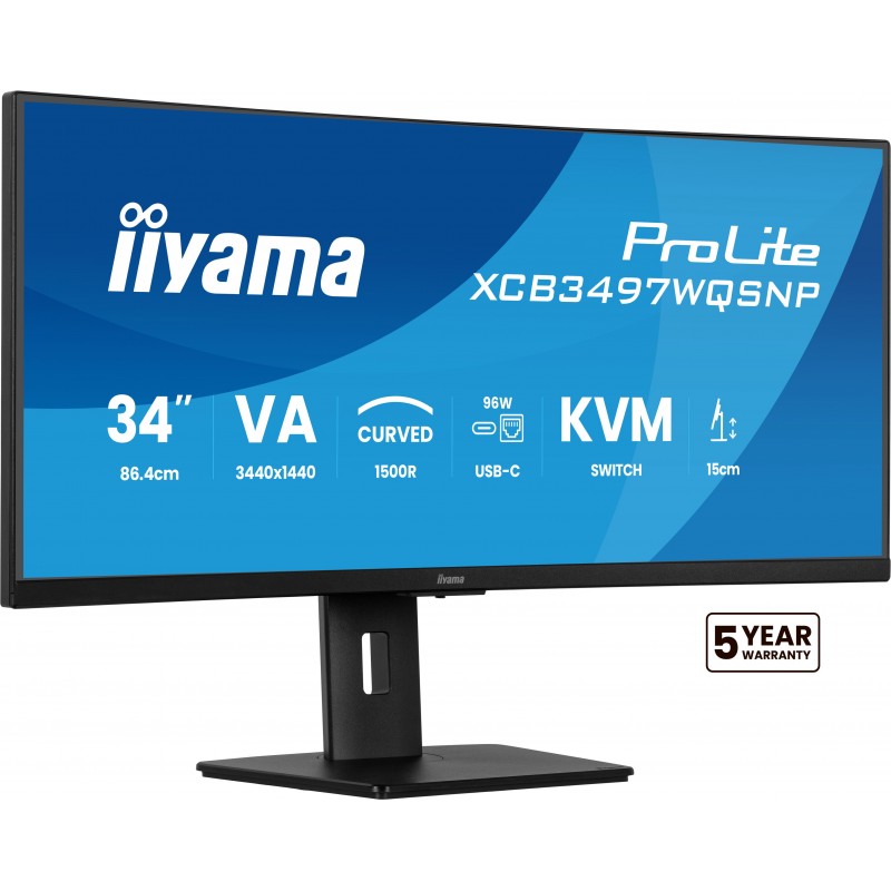 Iiyama ProLite XCB3497WQSNP-B1, 86,4 cm 34", 3440 x 1440 pixels, UltraWide Quad HD, LED, Noir