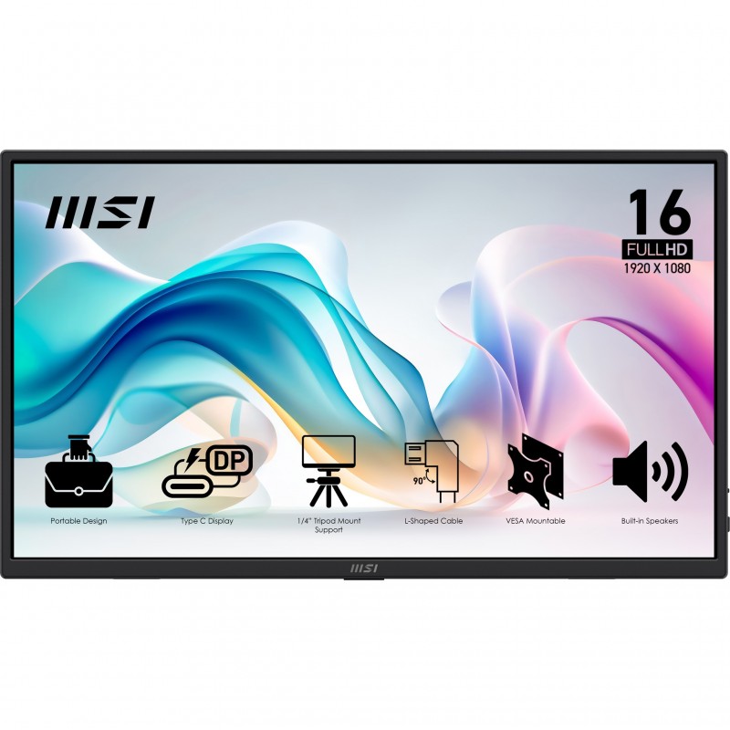 MSI PRO MP165 E6, 39,6 cm 15.6", LED, 1920 x 1080 pixels, Full HD, 16:9, 4 ms