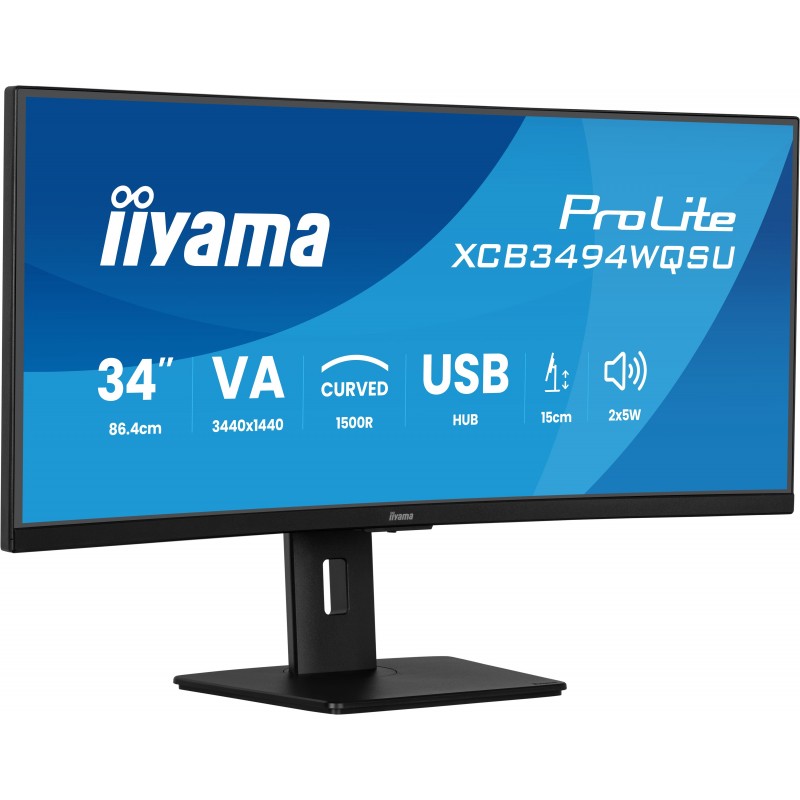 Iiyama ProLite XCB3494WQSU-B1, 86,4 cm 34", 3440 x 1440 pixels, UltraWide Quad HD, LED, 0,4 ms, Noir