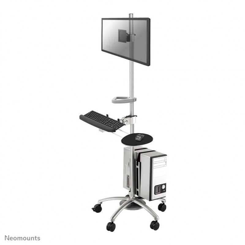 Neomounts FPMA-MOBILE1800 Station de travail mobile 10-27", Panier multimédia, Argent, Aluminium, 6 kg, 25,4 cm 10", 68,6 cm 27