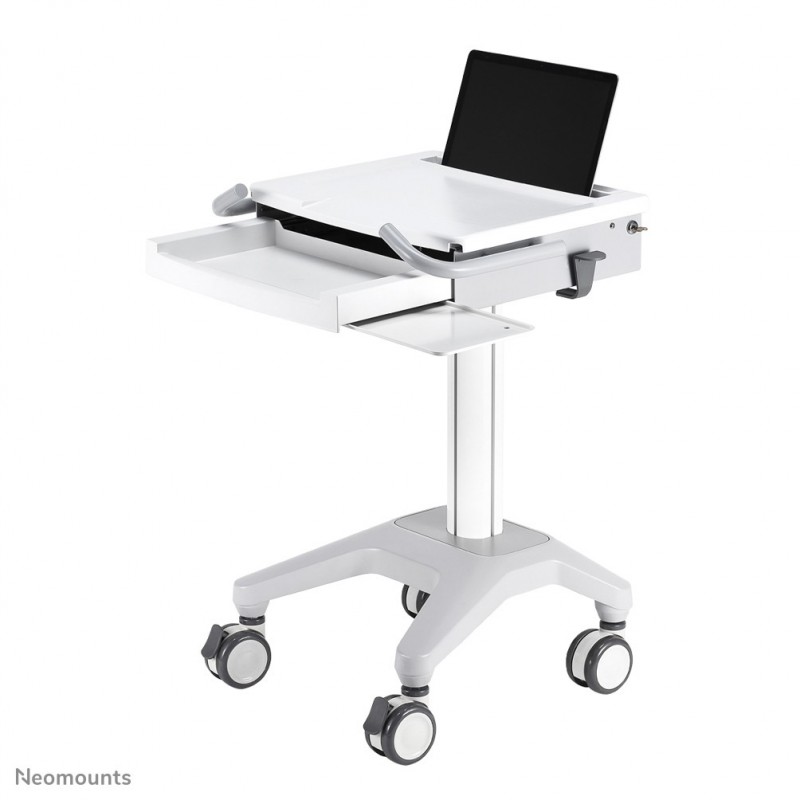 Neomounts MED-M200 Station de travail mobile médicale 10-17" - ressort à gaz - verrouillable, Panier multimédia, Blanc, Aluminium, Ordinateur portable, 5 kg, 25,4 cm 10