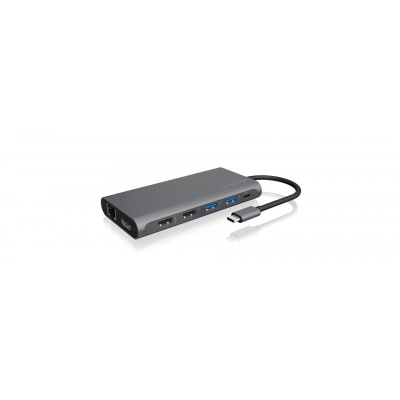 ICY BOX IB-DK4050-CPD, Avec fil, USB 3.2 Gen 1 3.1 Gen 1 Type-C, 100 W, 10,100,1000 Mbits, Anthracite, MicroSD , SD