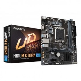 Gigabyte H610M K DDR4 Carte mère - Compatible avec processeurs Intel Core 14th Gen CPUs, 3+1+1 Phases Hybrid Power Design, up to 3200MHz DDR4, 1xPCIe 3.0 M.2, GbE LAN, USB 3.2 Gen 1, Intel, LGA 1700, Intel® Celeron®, Intel® Core™ i3, Intel® Core™