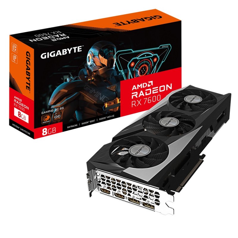Gigabyte GAMING Radeon RX 7600 OC 8G, Radeon RX 7600, 8 Go, GDDR6, 128 bit, 7680 x 4320 pixels, PCI Express 4.0