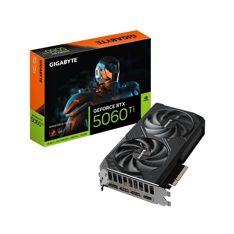 Gigabyte GeForce RTX 5060 Ti WINDFORCE OC 16G Carte Graphique – 16 Go GDDR7, 128 bits, PCI-E 5.0, 2587 MHz Fréquence du processeur, 3 x DisplayPort, 1 x HDMI, GV-N506TWF2OC-16GD, GeForce RTX 5060 Ti, 16 Go, GDDR7, 128 bit, 7680 x 4320 pixels, PCI
