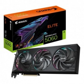 Gigabyte AORUS GeForce RTX 5060 ELITE 8G Carte Graphique - 8GB GDDR7, 128bit, PCI-E 5.0, 2722 MHz Fréquence du cœur, 3 x DisplayPort, 1 x HDMI, GV-N5060AORUS E-8GD, GeForce RTX 5060, 8 Go, GDDR7, 128 bit, 7680 x 4320 pixels, PCI Express 5.0