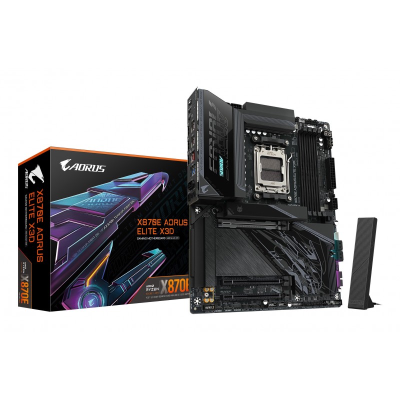 Gigabyte X870E AORUS ELITE X3D Carte Mère – Prend en charge les processeurs AMD Ryzen 9000, VRM numérique 16+2+2 phases, jusqu’à 9000 Hz DDR5 , 2 x PCIe 5.0 + 2 x PCIe 4.0, Wi-Fi 7, LAN 5 GbE, USB 4, AMD, Emplacement AM5, AMD Ryzen 7000 Series, AMD