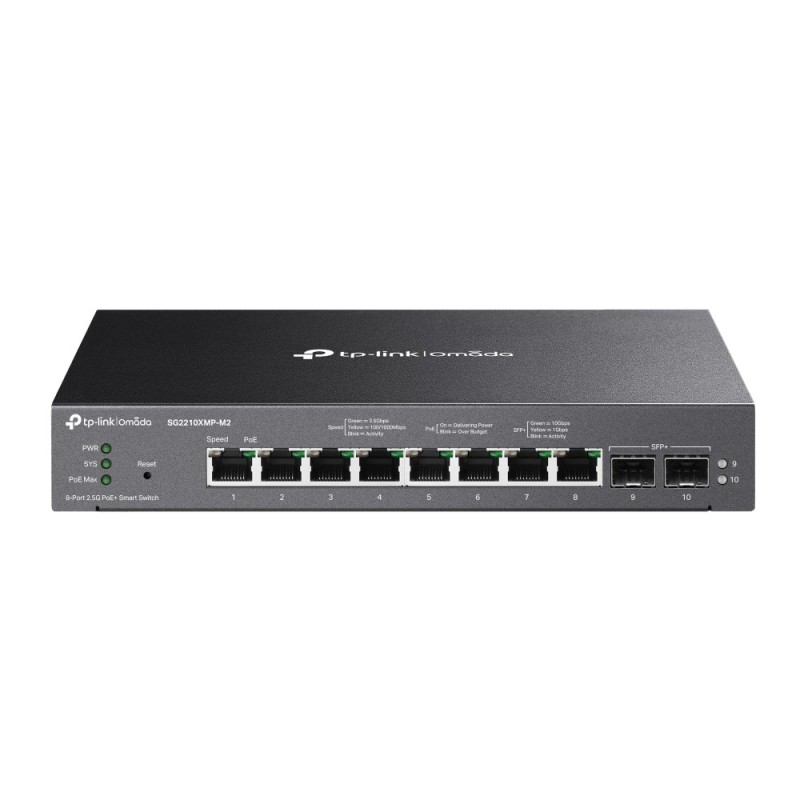 TP-LINK Omada SG2210XMP-M2, Géré, L2L2+, 2.5G Ethernet 10010002500, Connexion Ethernet, supportant l'alimentation via ce port , Grille de montage, Montage mural