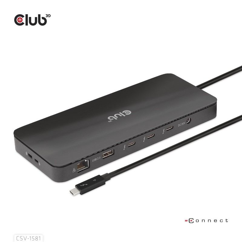 Club 3D CSV-1581, Station d'accueil, Thunderbolt 4, 140 W, 1000 Mbits, Noir, SD