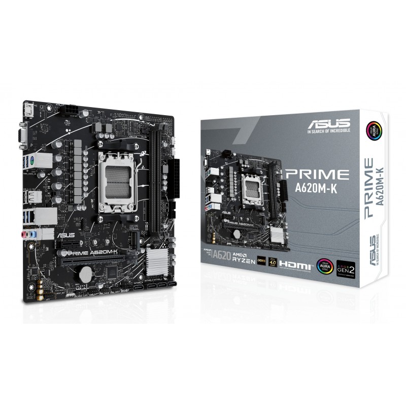 ASUS PRIME A620M-K, AMD, Emplacement AM5, AMD Ryzen 7000 Series, Emplacement AM5, DDR5-SDRAM, 96 Go