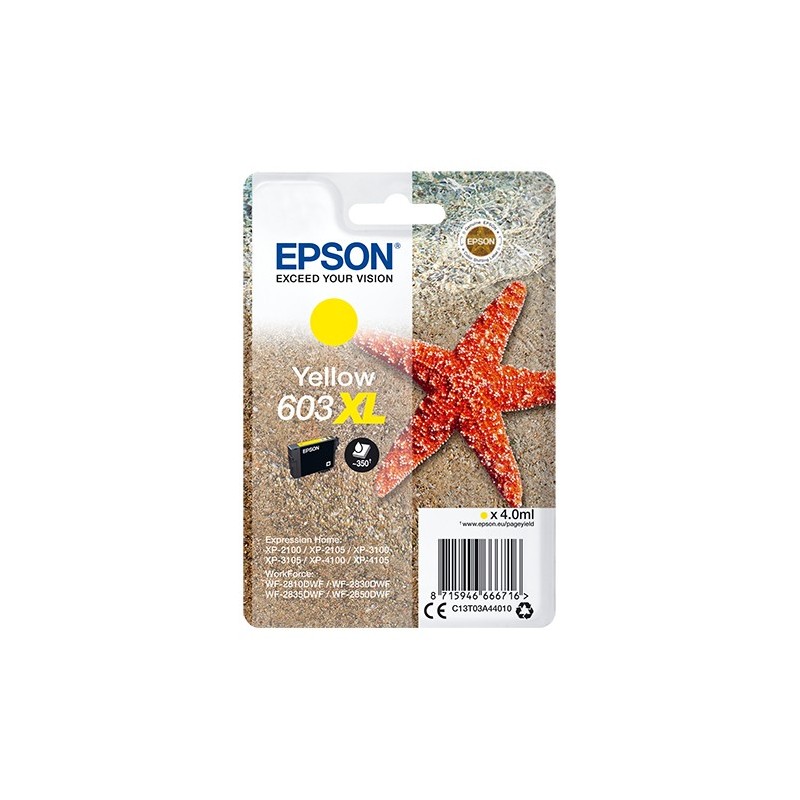 Epson Singlepack Yellow 603XL Ink, Rendement élevé , 4 ml, 1 pièce