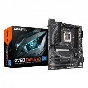 Gigabyte Z790 EAGLE AX Carte mère - Prend en charge les processeurs Intel Core de 14e génération, VRM numérique 12+1+1 phases, jusqu'à 7600 MHz DDR5 , 3xPCIe 4.0 M.2, Wi-Fi 6E, LAN 2.5GbE, USB 3.2 Gen 2, Intel, LGA 1700, Intel® Celeron®, Intel®