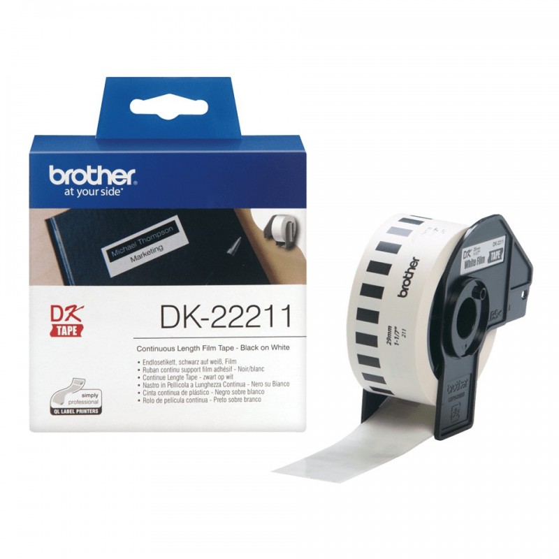Brother DK-22211 - Rouleau d'étiquettes original – Blanc, 29 mm x 15,24 m, Noir sur blanc, 1 pièce, DK, Noir, Blanc, Thermique directe, Chine