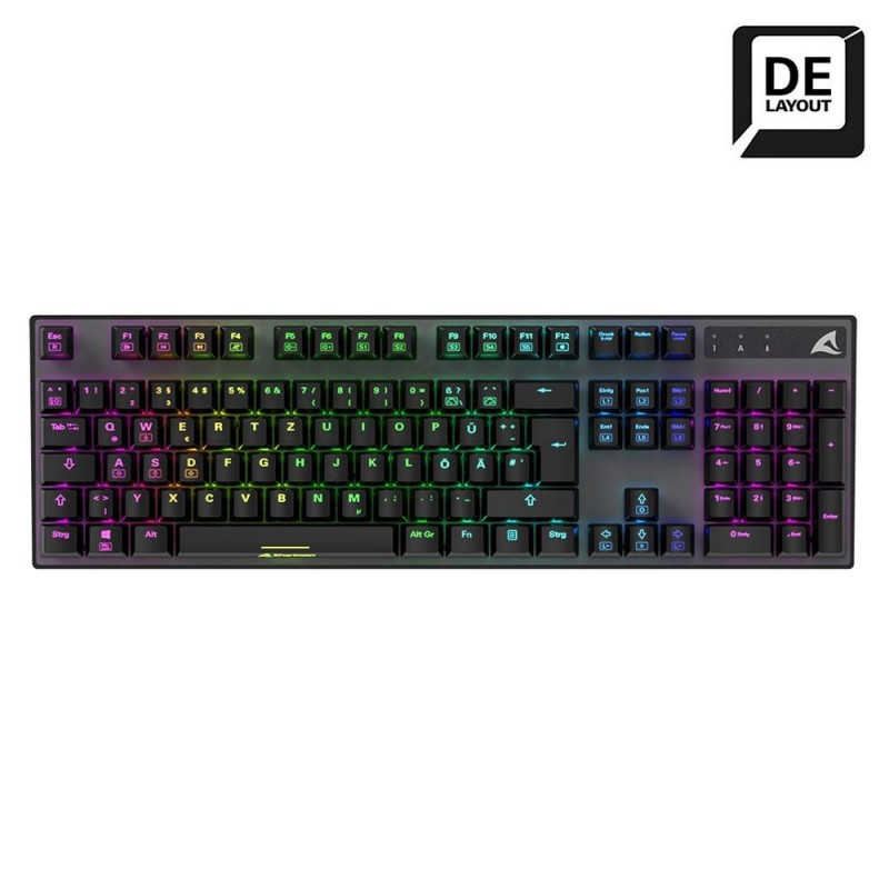Sharkoon SKILLER SGK20 Brown, Avec fil, USB, Clavier mécanique, QWERTZ, LED RGB, Noir